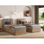 Łóżko kontynentalne - ALBERO 1 90x200 - H4 - jasnoszary, struktura - strona lewa - topper Visco