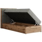 Łóżko kontynentalne - ALBERO 1 90x200 - H4 - jasnoszary, struktura - strona lewa - topper Visco