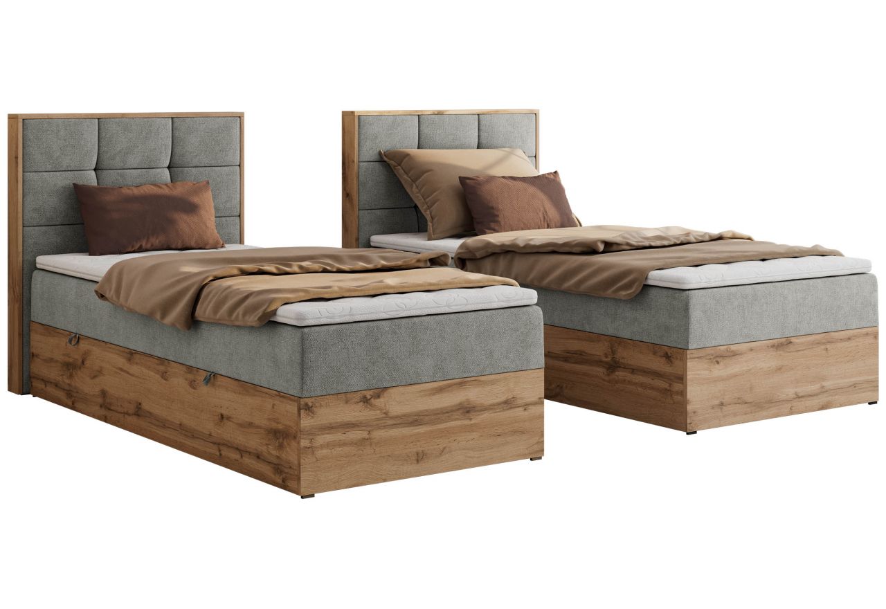 Łóżko kontynentalne - ALBERO 1 90x200 - H4 - jasnoszary, struktura - strona lewa - topper Visco