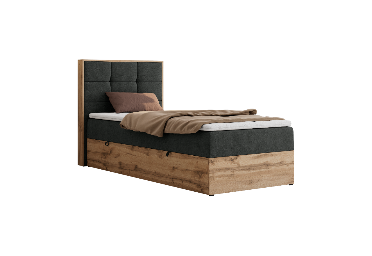 Łóżko kontynentalne - ALBERO 1 90x200 - H4 - ciemnoszary, struktura - strona lewa - topper Visco