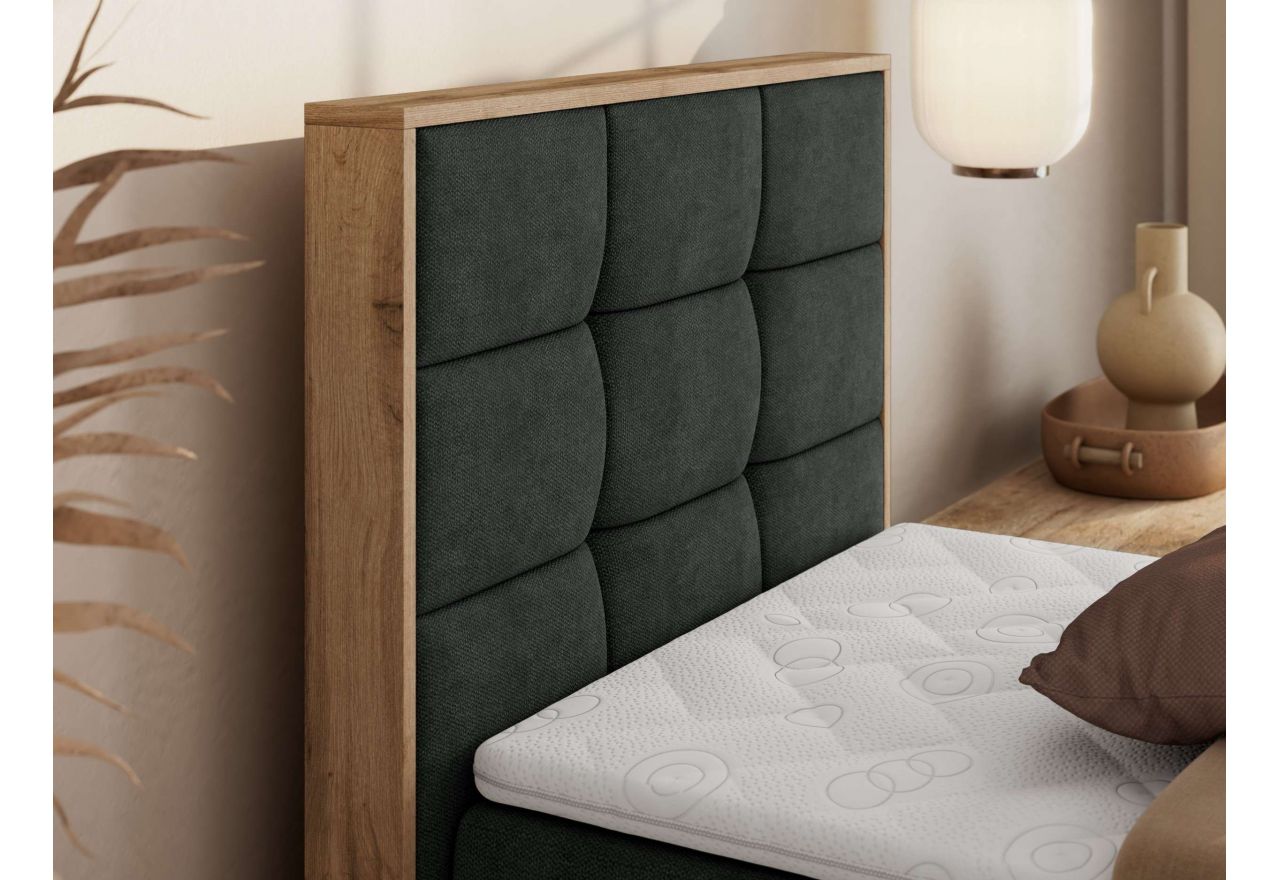 Łóżko kontynentalne - ALBERO 1 90x200 - H4 - ciemnoszary, struktura - strona lewa - topper Visco