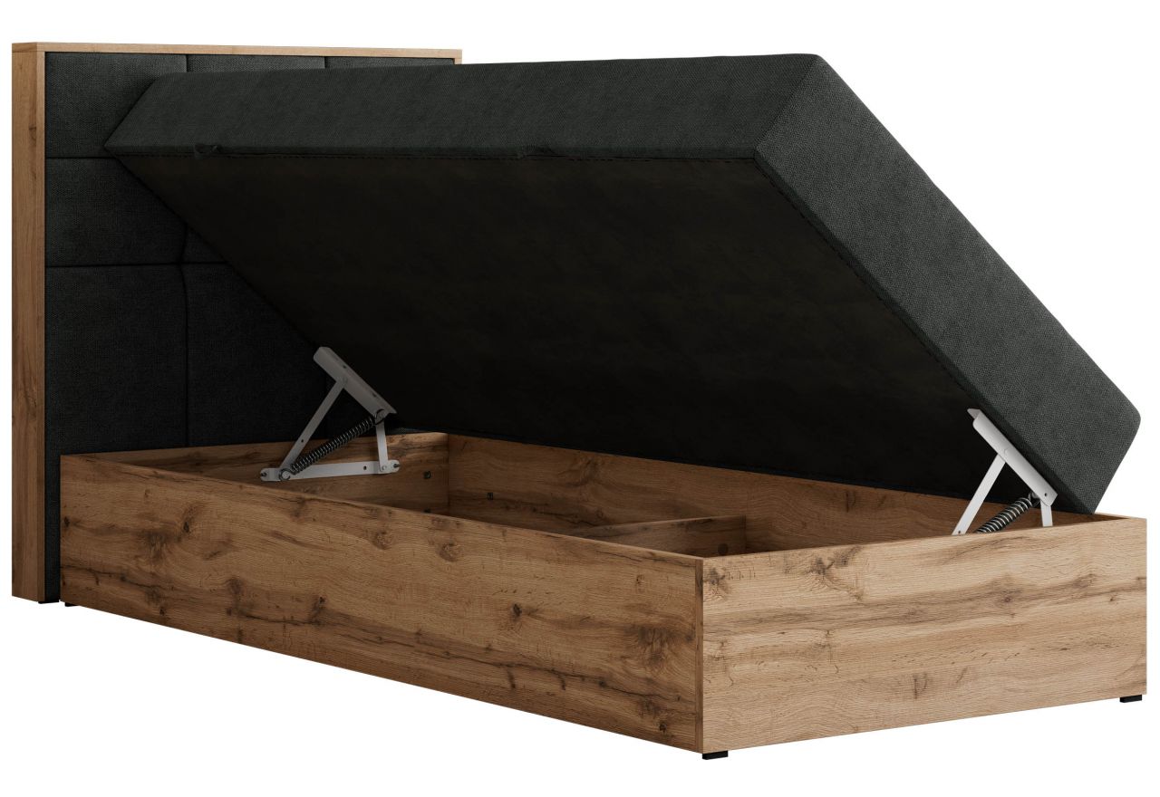 Łóżko kontynentalne - ALBERO 1 90x200 - H4 - ciemnoszary, struktura - strona lewa - topper Visco