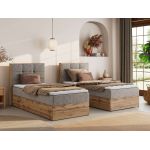 Łóżko kontynentalne - ALBERO 1 90x200 - H4 - beżowy, struktura - strona lewa - topper Visco