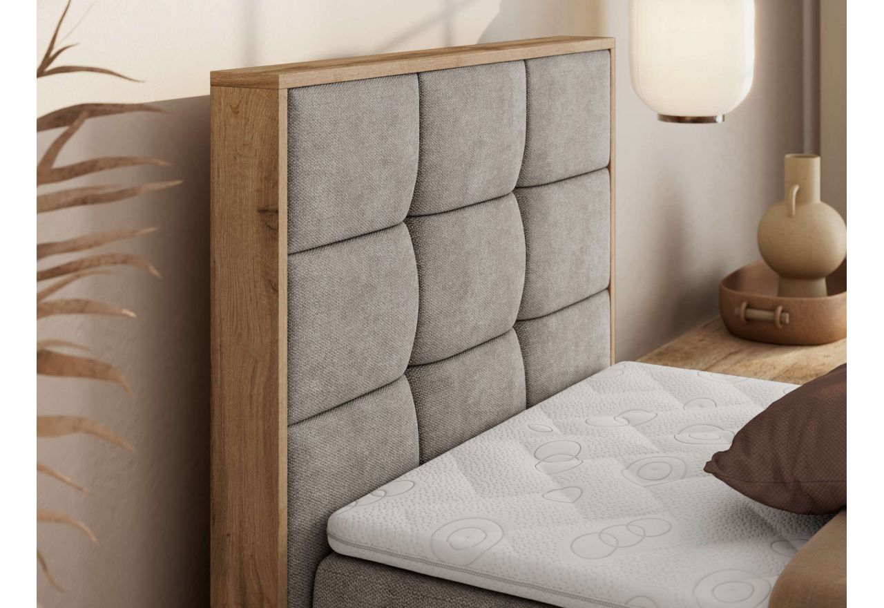 Łóżko kontynentalne - ALBERO 1 90x200 - H4 - beżowy, struktura - strona lewa - topper Visco