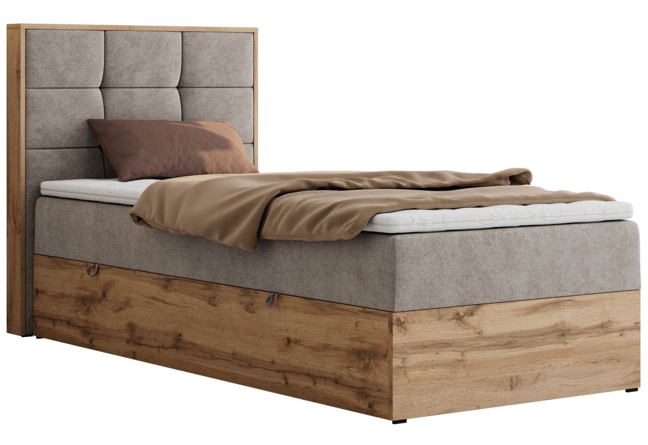 Łóżko kontynentalne - ALBERO 1 90x200 - H4 - beżowy, struktura - strona lewa - topper Visco