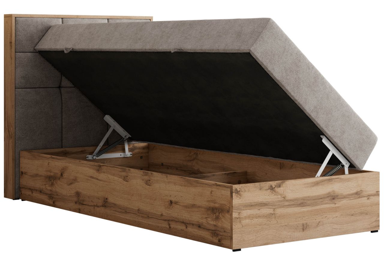 Łóżko kontynentalne - ALBERO 1 90x200 - H4 - beżowy, struktura - strona lewa - topper Visco