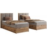 Łóżko kontynentalne - ALBERO 1 90x200 - H4 - beżowy, struktura - strona lewa - topper Visco