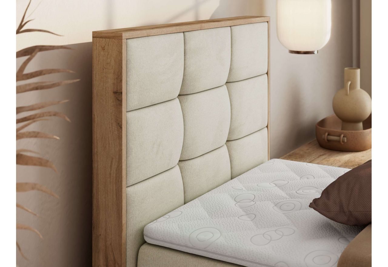 Łóżko kontynentalne - ALBERO 1 90x200 - H4 - beżowy, welwet - strona lewa - topper Visco