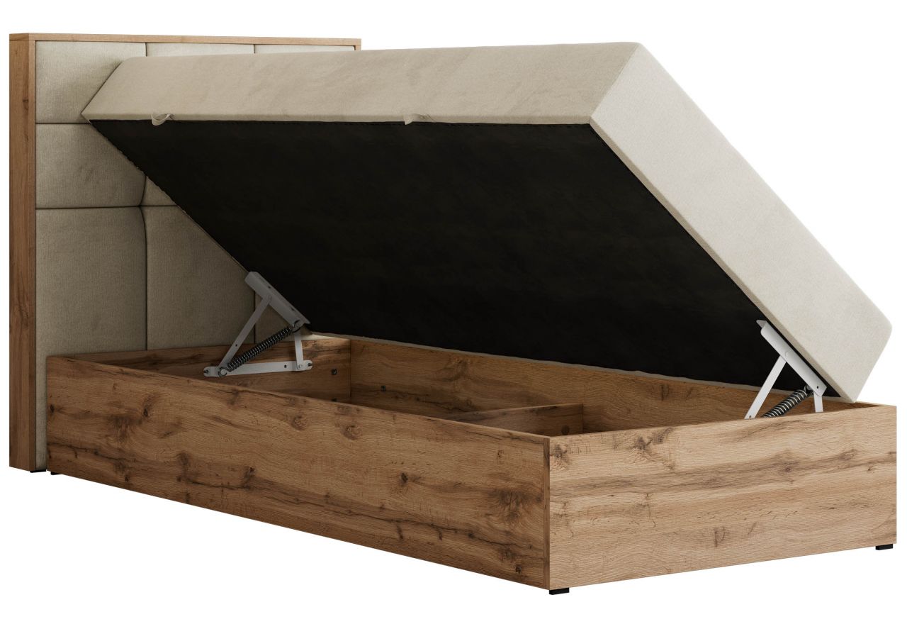 Łóżko kontynentalne - ALBERO 1 90x200 - H4 - beżowy, welwet - strona lewa - topper Visco