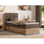 Łóżko kontynentalne - ALBERO 1 90x200 - H4 - brązowy, welwet - strona lewa - topper Visco