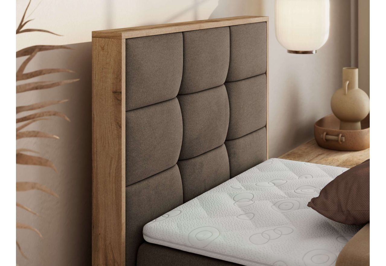 Łóżko kontynentalne - ALBERO 1 90x200 - H4 - brązowy, welwet - strona lewa - topper Visco