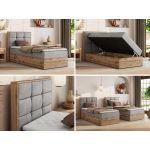 Łóżko kontynentalne - ALBERO 1 90x200 - H4 - jasnoszary, welwet - strona lewa - topper Visco