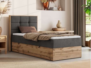 Łóżko kontynentalne - ALBERO 1 90x200 - H4 - ciemnoszary, welwet - strona lewa - topper Visco