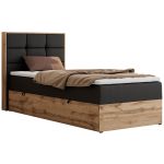 Łóżko kontynentalne - ALBERO 1 90x200 - H4 - czarny, ekoskóra - strona lewa - topper Visco