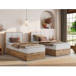 Łóżko kontynentalne - ALBERO 1 90x200 - H4 - biały, ekoskóra - strona lewa - topper Visco