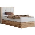 Łóżko kontynentalne - ALBERO 1 90x200 - H4 - biały, ekoskóra - strona lewa - topper Visco