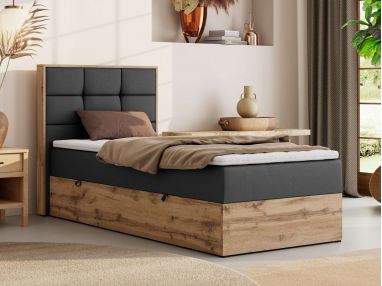 Łóżko kontynentalne - ALBERO 1 90x200 - H4 - ciemnoszary, ekoskóra - strona lewa - topper Visco