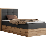 Łóżko kontynentalne - ALBERO 1 90x200 - H4 - ciemnoszary, ekoskóra - strona lewa - topper Visco