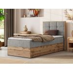 Łóżko kontynentalne - ALBERO 1 90x200 - H3 - jasnoszary, struktura - strona prawa - topper Visco