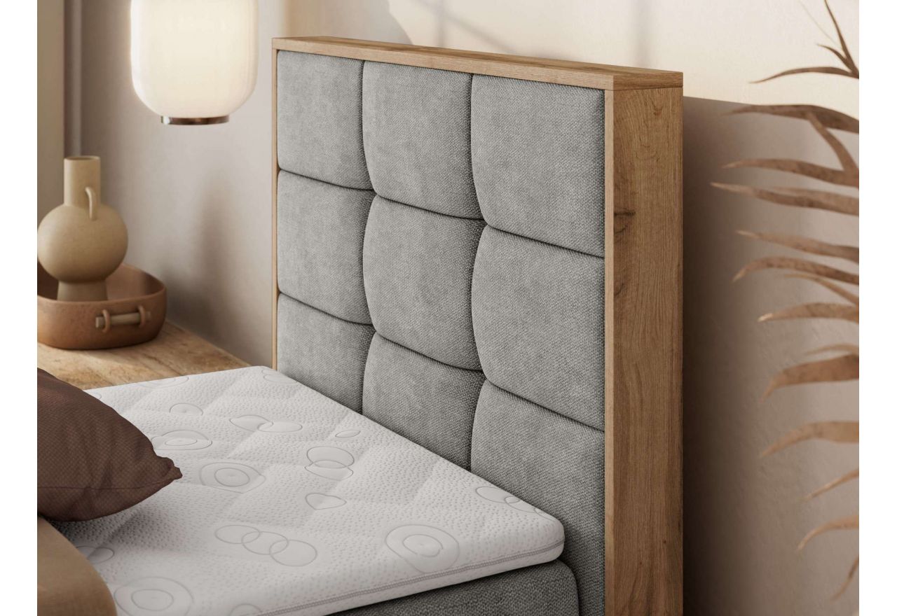 Łóżko kontynentalne - ALBERO 1 90x200 - H3 - jasnoszary, struktura - strona prawa - topper Visco