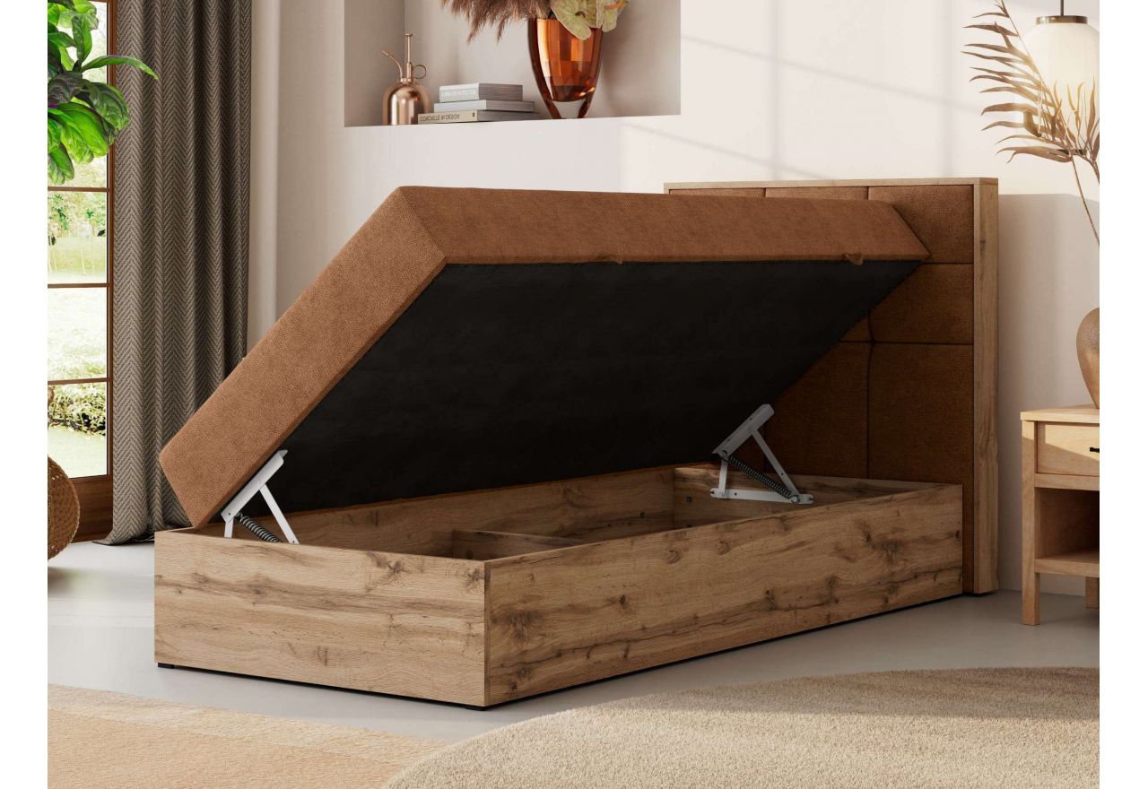 Łóżko kontynentalne - ALBERO 1 90x200 - H3 - pomarańczowy, struktura - strona prawa - topper Visco