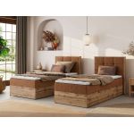 Łóżko kontynentalne - ALBERO 1 90x200 - H3 - pomarańczowy, struktura - strona prawa - topper Visco