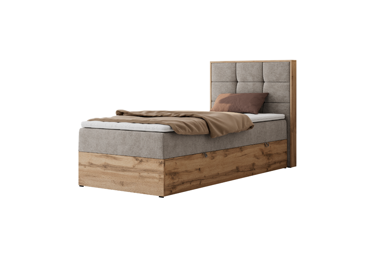 Łóżko kontynentalne - ALBERO 1 90x200 - H3 - beżowy, struktura - strona prawa - topper Visco