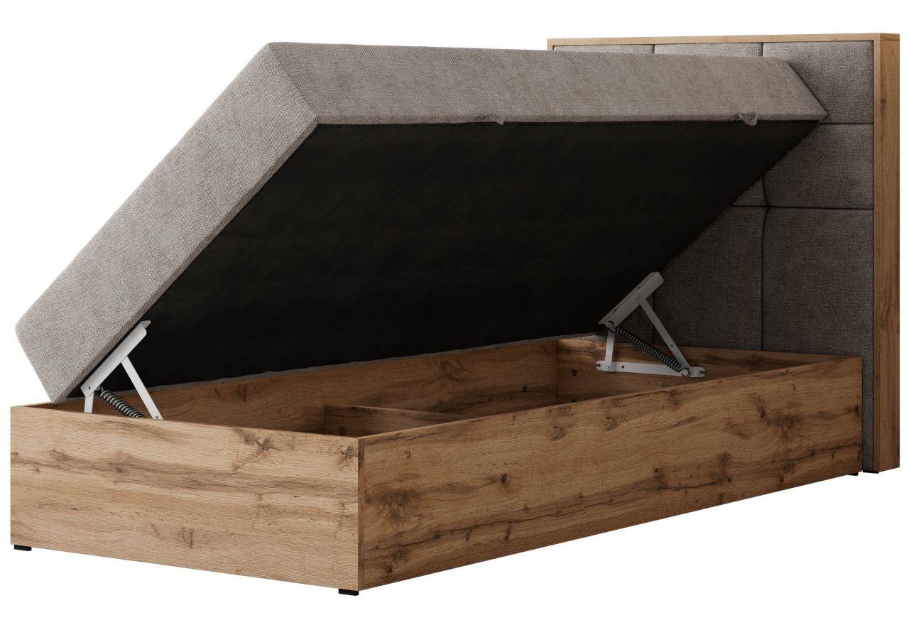 Łóżko kontynentalne - ALBERO 1 90x200 - H3 - beżowy, struktura - strona prawa - topper Visco