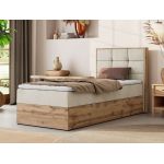 Łóżko kontynentalne - ALBERO 1 90x200 - H3 - beżowy, welwet - strona prawa - topper Visco