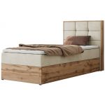 Łóżko kontynentalne - ALBERO 1 90x200 - H3 - beżowy, welwet - strona prawa - topper Visco