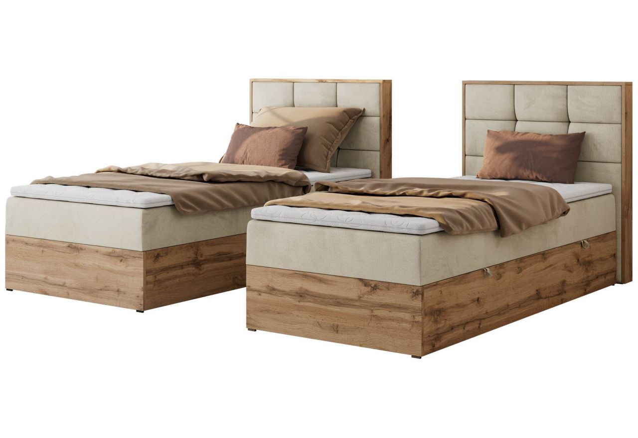 Łóżko kontynentalne - ALBERO 1 90x200 - H3 - beżowy, welwet - strona prawa - topper Visco