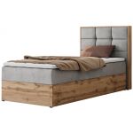 Łóżko kontynentalne - ALBERO 1 90x200 - H3 - jasnoszary, welwet - strona prawa - topper Visco