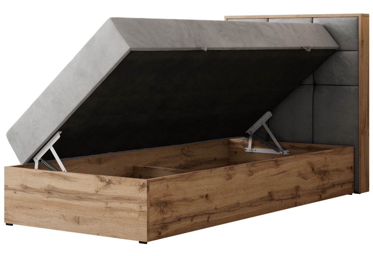 Łóżko kontynentalne - ALBERO 1 90x200 - H3 - jasnoszary, welwet - strona prawa - topper Visco