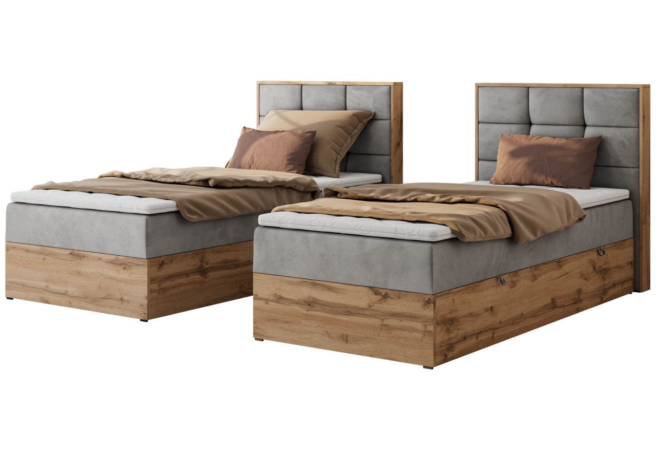 Łóżko kontynentalne - ALBERO 1 90x200 - H3 - jasnoszary, welwet - strona prawa - topper Visco