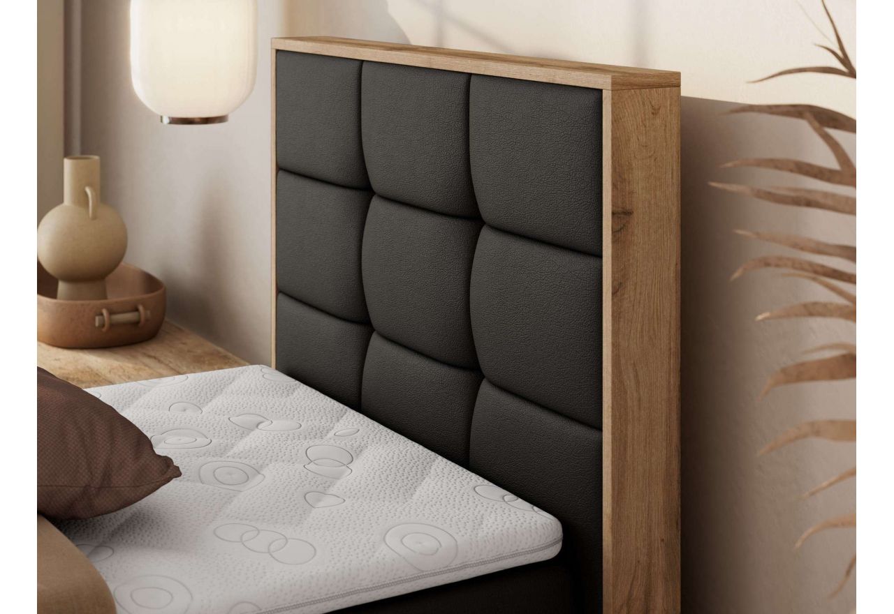 Łóżko kontynentalne - ALBERO 1 90x200 - H3 - czarny, ekoskóra - strona prawa - topper Visco