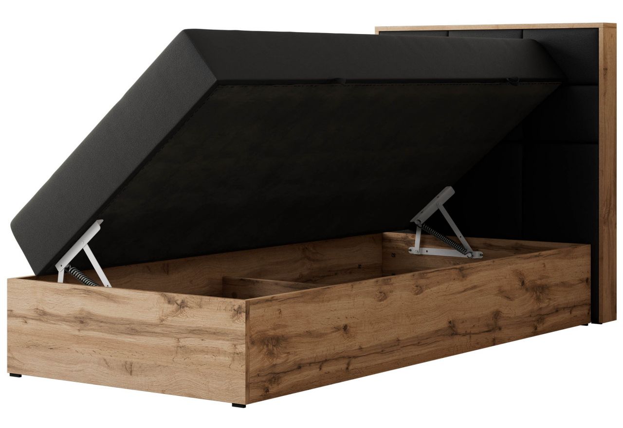 Łóżko kontynentalne - ALBERO 1 90x200 - H3 - czarny, ekoskóra - strona prawa - topper Visco