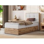 Łóżko kontynentalne - ALBERO 1 90x200 - H3 - biały, ekoskóra - strona prawa - topper Visco