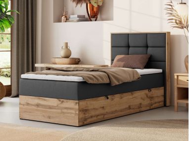 Łóżko kontynentalne - ALBERO 1 90x200 - H3 - ciemnoszary, ekoskóra - strona prawa - topper Visco