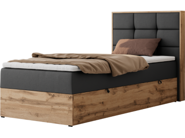 Łóżko kontynentalne - ALBERO 1 90x200 - H3 - ciemnoszary, ekoskóra - strona prawa - topper Visco