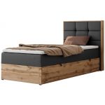 Łóżko kontynentalne - ALBERO 1 90x200 - H3 - ciemnoszary, ekoskóra - strona prawa - topper Visco