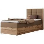 Łóżko kontynentalne - ALBERO 1 90x200 - H3 - brązowy, ekoskóra - strona prawa - topper Visco