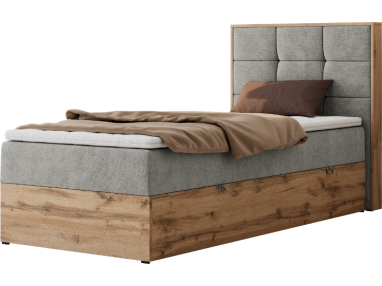 Łóżko kontynentalne - ALBERO 1 90x200 - H4 - jasnoszary, struktura - strona prawa - topper Visco