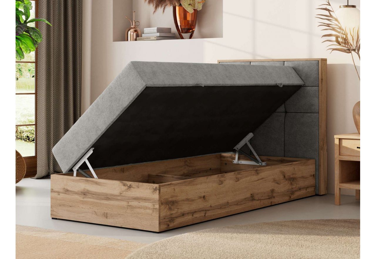 Łóżko kontynentalne - ALBERO 1 90x200 - H4 - jasnoszary, struktura - strona prawa - topper Visco