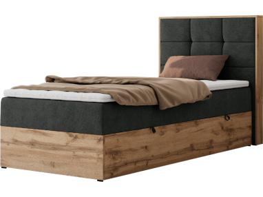 Łóżko kontynentalne - ALBERO 1 90x200 - H4 - ciemnoszary, struktura - strona prawa - topper Visco