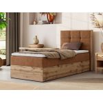 Łóżko kontynentalne - ALBERO 1 90x200 - H4 - pomarańczowy, struktura - strona prawa - topper Visco