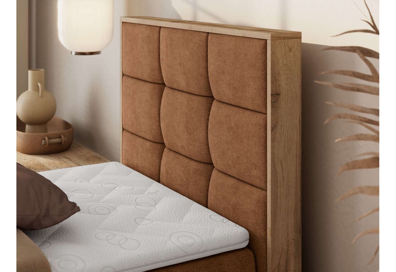 Łóżko kontynentalne - ALBERO 1 90x200 - H4 - pomarańczowy, struktura - strona prawa - topper Visco