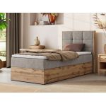 Łóżko kontynentalne - ALBERO 1 90x200 - H4 - beżowy, struktura - strona prawa - topper Visco