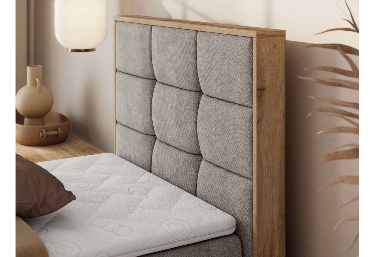 Łóżko kontynentalne - ALBERO 1 90x200 - H4 - beżowy, struktura - strona prawa - topper Visco