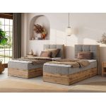 Łóżko kontynentalne - ALBERO 1 90x200 - H4 - beżowy, struktura - strona prawa - topper Visco