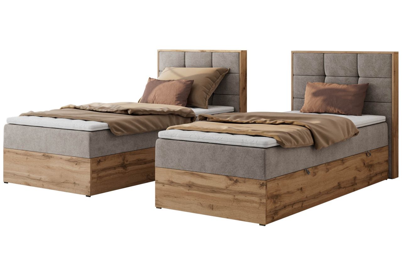 Łóżko kontynentalne - ALBERO 1 90x200 - H4 - beżowy, struktura - strona prawa - topper Visco